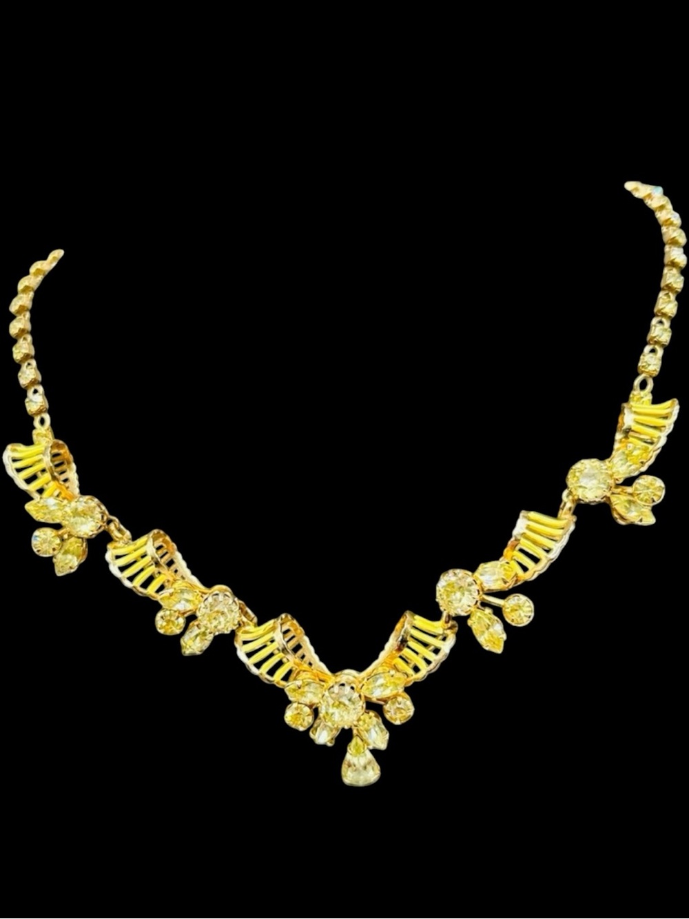 Vintage Kramer Jonquil Rhinestone Enamel Necklace